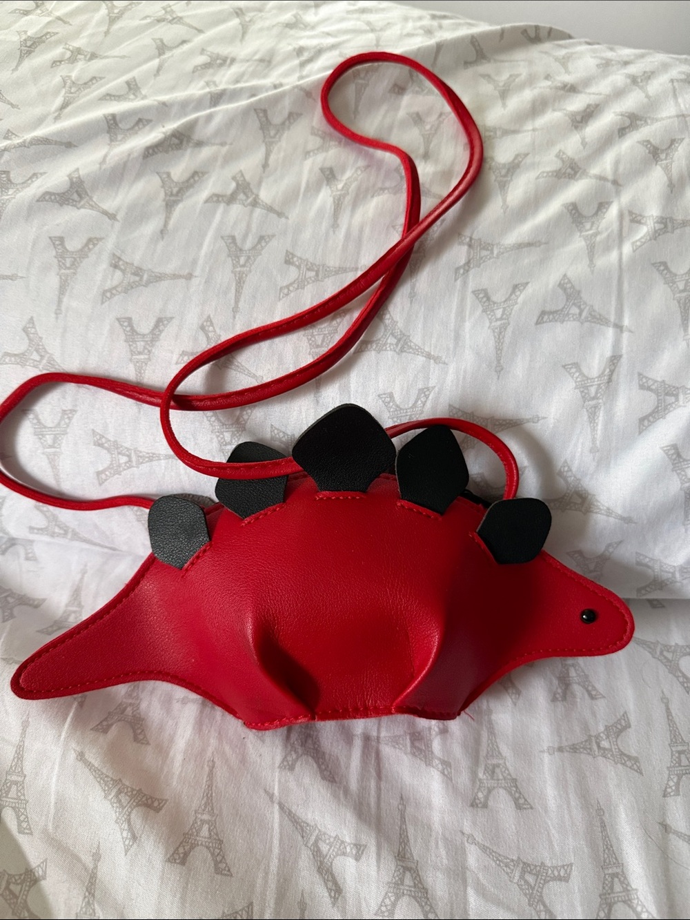 Kids Red  Crossbody Bag - Stegosaurus Design 10 x 5”, 22” long w/strap 22”